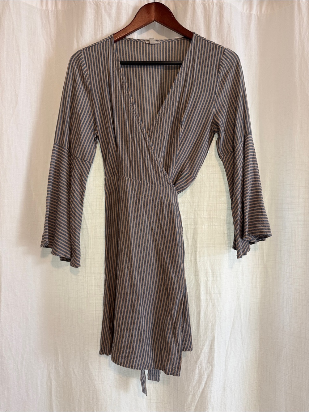 Striped Wrap Dress - Blue and tan